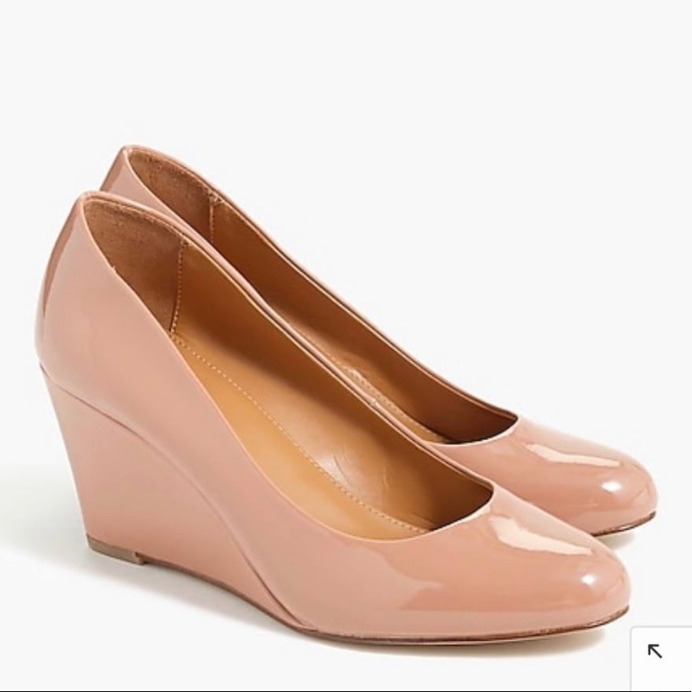 J. Crew Factory SYLVIA Patent Wedge Heels | Bronzed Clay | Sz 8.5.